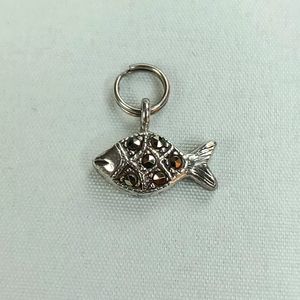 Vintage Marcasite Fish Pendant Charm .925 Sterling Silver